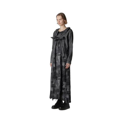 Patchwork Jacquard Front Gather Dress