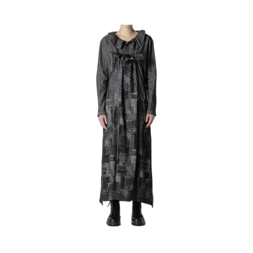 Patchwork Jacquard Front Gather Dress