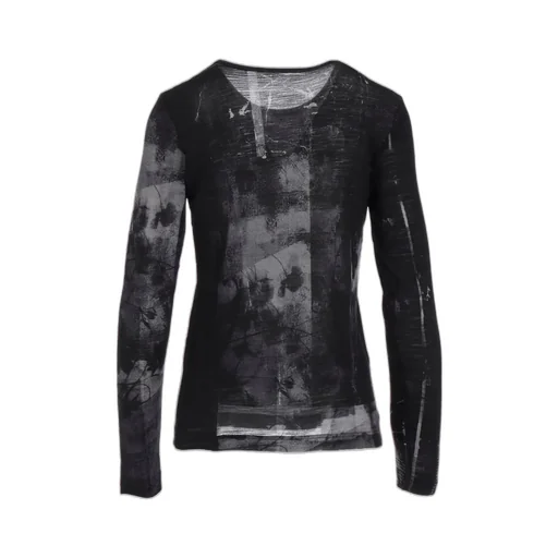 Blurry Flower Printted Round Neck Long Sleeve T
