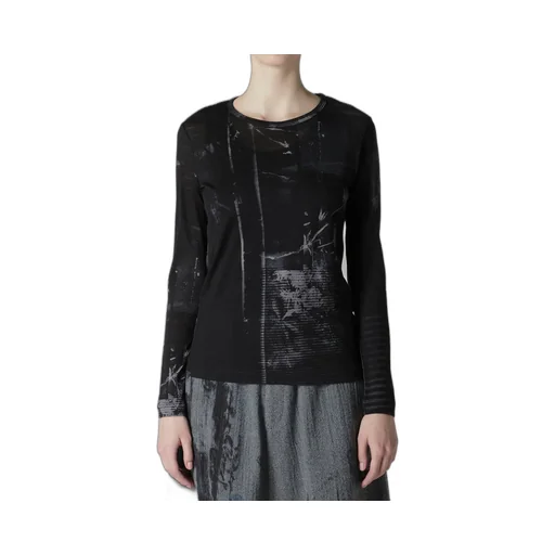 Blurry Flower Printted Round Neck Long Sleeve T