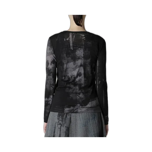 Blurry Flower Printted Round Neck Long Sleeve T