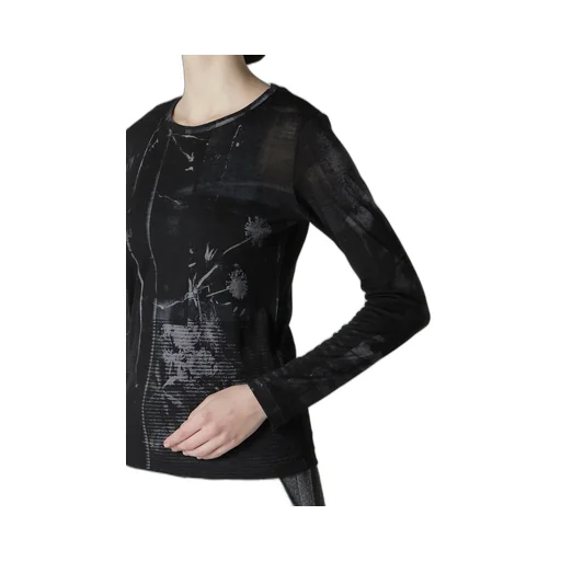 Blurry Flower Printted Round Neck Long Sleeve T