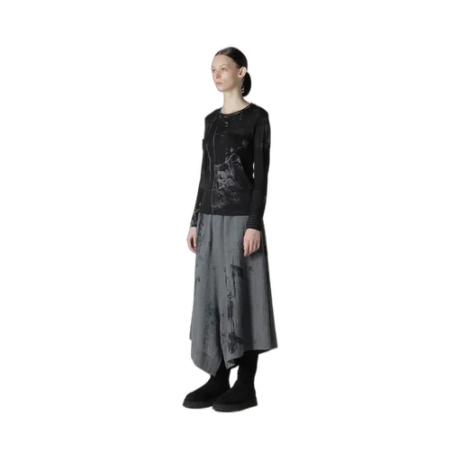 Blurry Flower Printted Round Neck Long Sleeve T