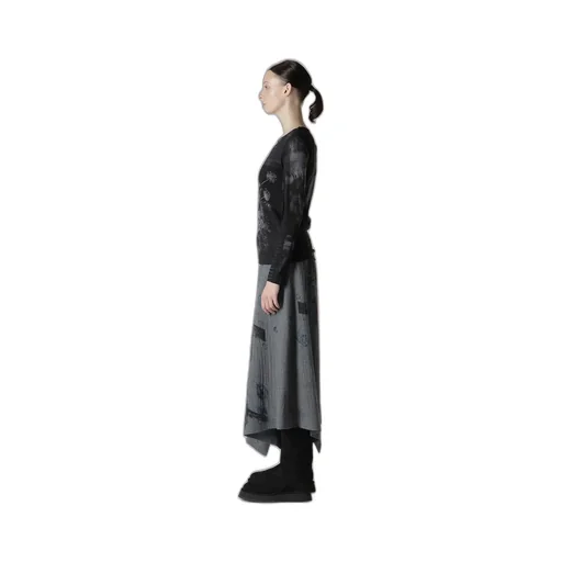 Blurry Flower Printted Round Neck Long Sleeve T