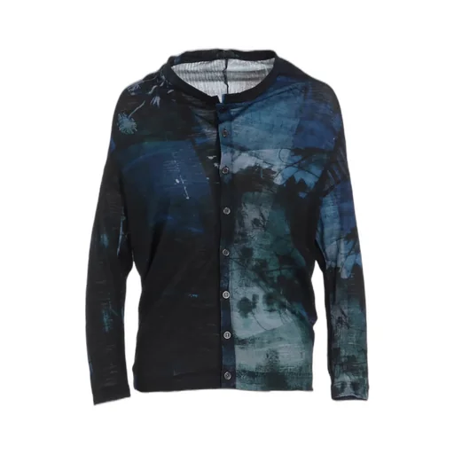 Blurry Flower Printted Off Neck Buttoned Cardigan