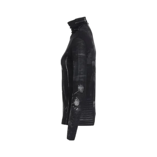 Blurry Flower Printted High Neck Long Sleeve T