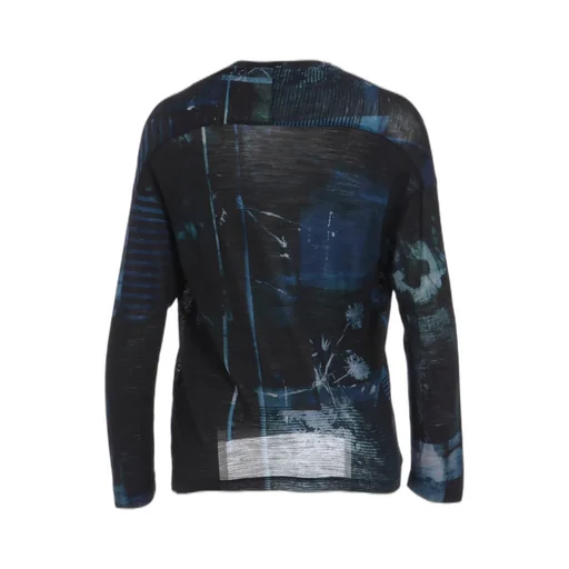 Blurry Flower Printted Off Neck Buttoned Cardigan