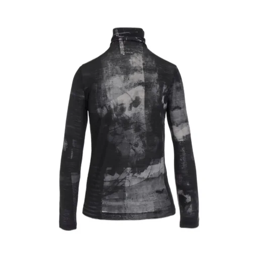 Blurry Flower Printted High Neck Long Sleeve T
