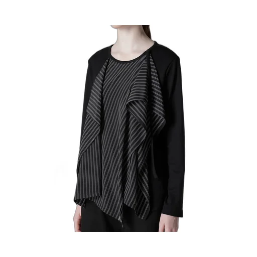 Cotton/Crepe De Chine Flare Round Neck T
