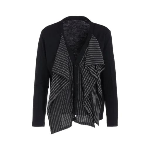 Cotton/Crepe De Chine Flare 3-Button Cardigan