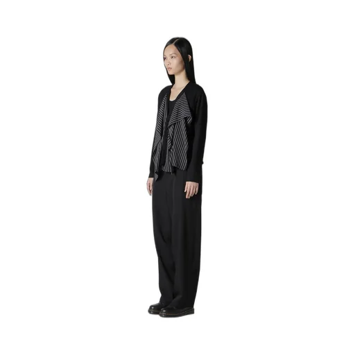 Cotton/Crepe De Chine Flare 3-Button Cardigan