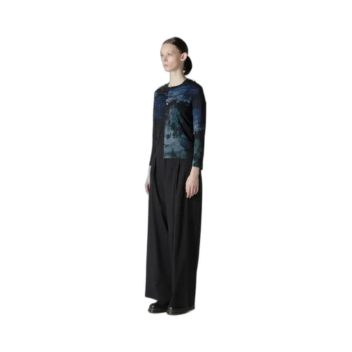 Blurry Flower Printted Off Neck Buttoned Cardigan