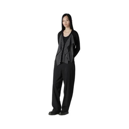 Cotton/Crepe De Chine Flare 3-Button Cardigan