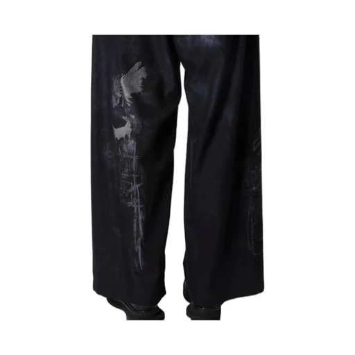 Bird Print Denim Long Straight Pants