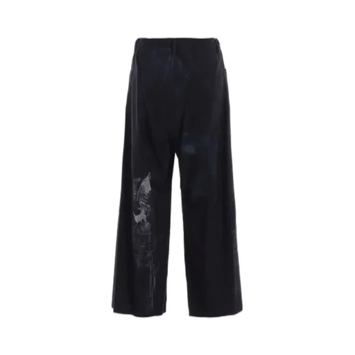 Bird Print Denim Long Straight Pants