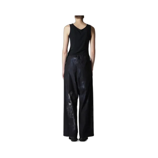 Bird Print Denim Long Straight Pants
