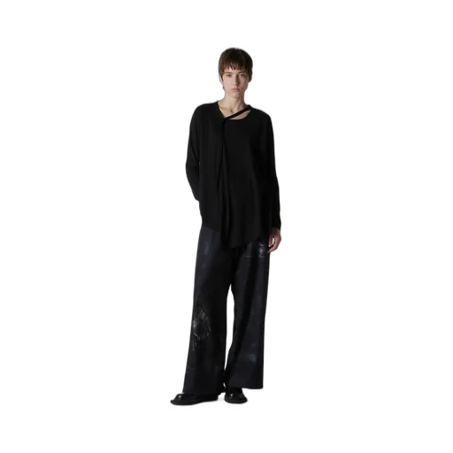 Bird Print Denim Long Straight Pants