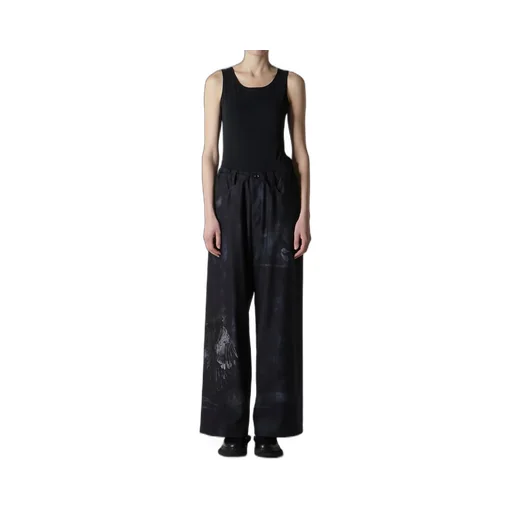 Bird Print Denim Long Straight Pants
