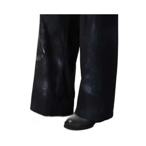 Bird Print Denim Long Straight Pants