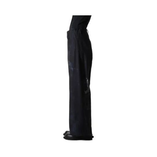 Bird Print Denim Long Straight Pants