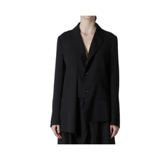 Wool Serge Right Cloth Asymmeteric Jacket