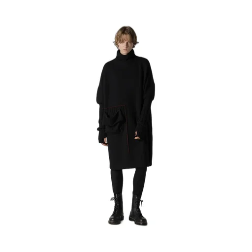 Knit Conbination High Neck Dress