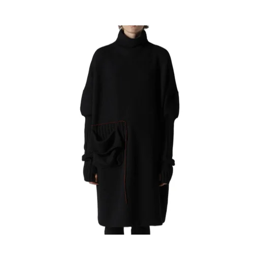 Knit Conbination High Neck Dress