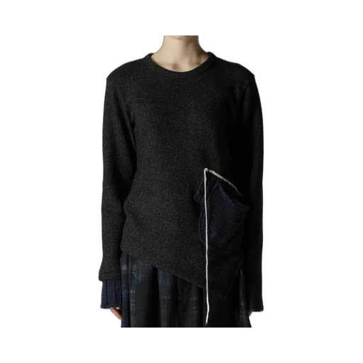 Knit Conbination Assymetric Pullover