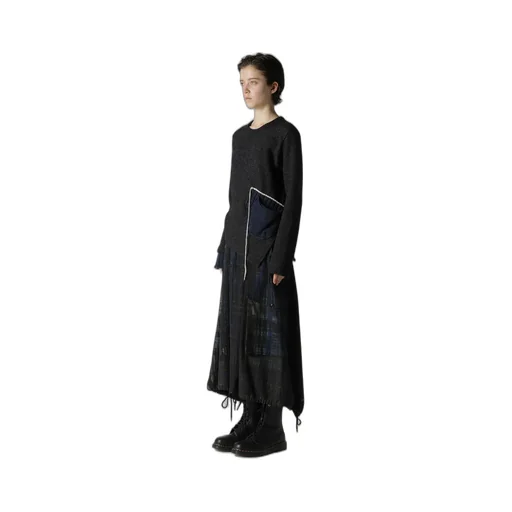 Knit Conbination Assymetric Pullover
