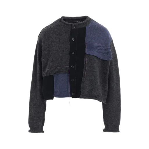 Patchwork Crew Neck Cardigan