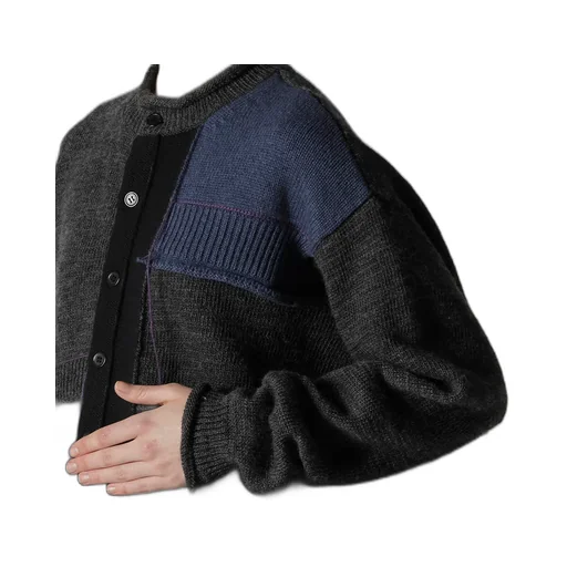 Patchwork Crew Neck Cardigan