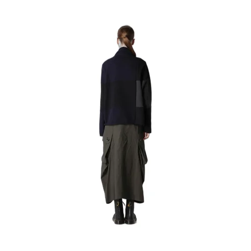 Hard-Twisted Block Intarsia High-Neck Pullover