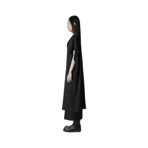 Wool Gabardine Flare Sleeve Front Open Dress