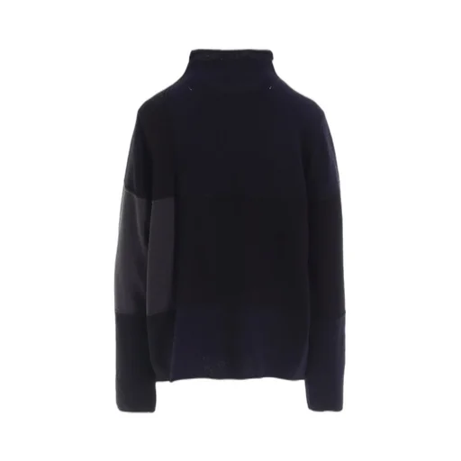 Hard-Twisted Block Intarsia High-Neck Pullover