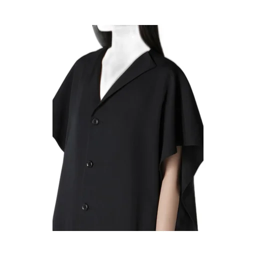 Wool Gabardine Flare Sleeve Front Open Dress