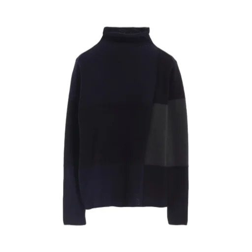 Hard-Twisted Block Intarsia High-Neck Pullover