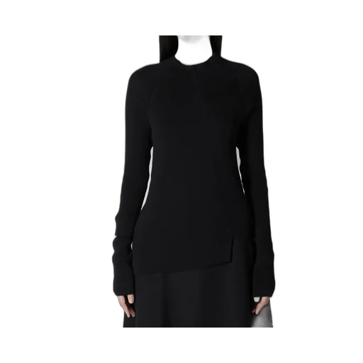 Cotton Rib Twisted High-Neck Pullover