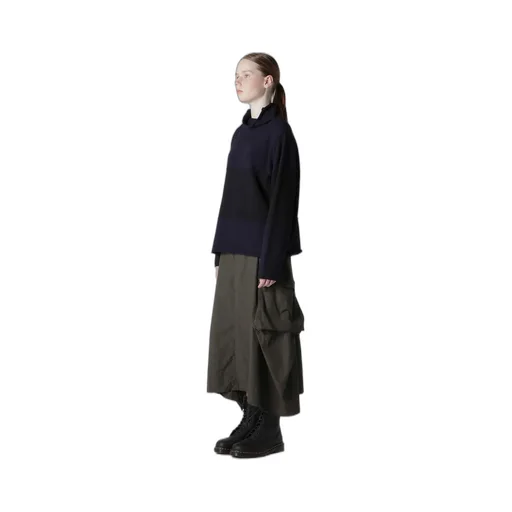 Hard-Twisted Block Intarsia High-Neck Pullover