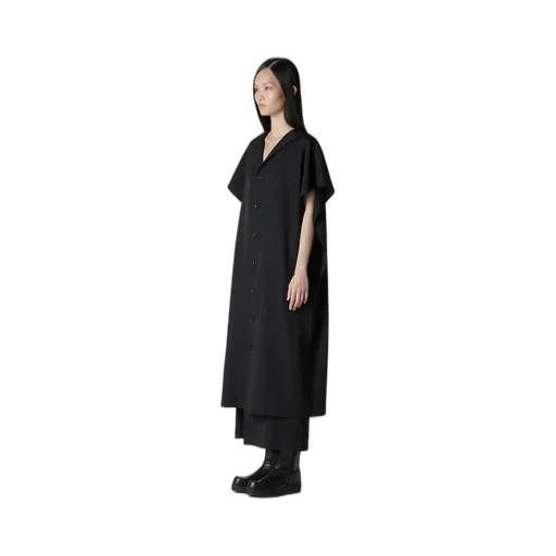 Wool Gabardine Flare Sleeve Front Open Dress