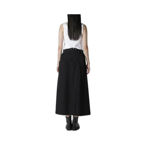 Wool Gabardine Button Skirt