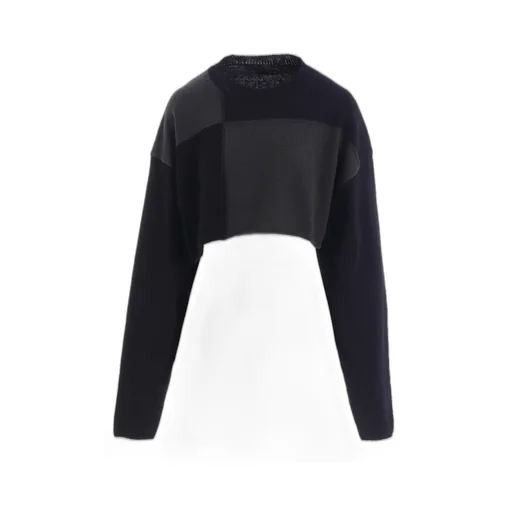 Hard-Twisted Block Intarsia Round Neck Short Pullover