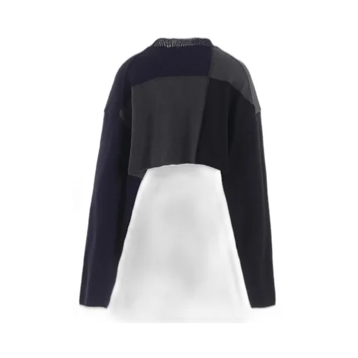 Hard-Twisted Block Intarsia Round Neck Short Pullover
