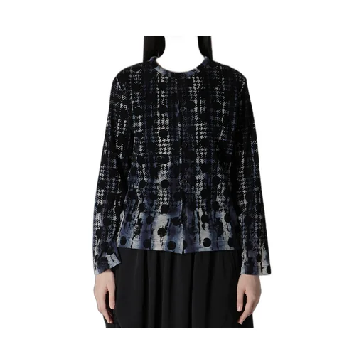 Houndtooth Dots Tulle Round Neck Long Sleeve Cardigan