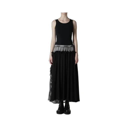 Gauze Plaid Frill Gather Skirt