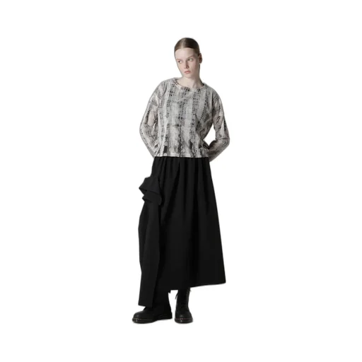 Houndtooth Dots Tulle Cropped Round Neck T