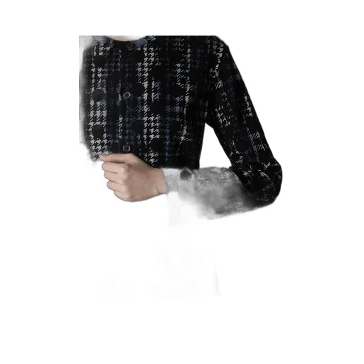 Houndtooth Dots Tulle Round Neck Long Sleeve Cardigan