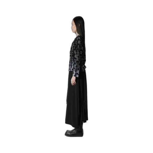 Houndtooth Dots Tulle Round Neck Long Sleeve Cardigan