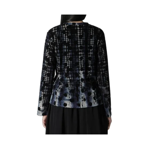 Houndtooth Dots Tulle Round Neck Long Sleeve Cardigan