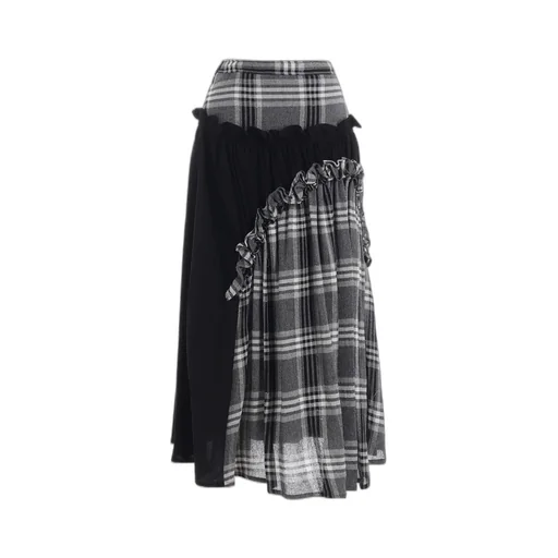 Gauze Plaid Frill Gather Skirt