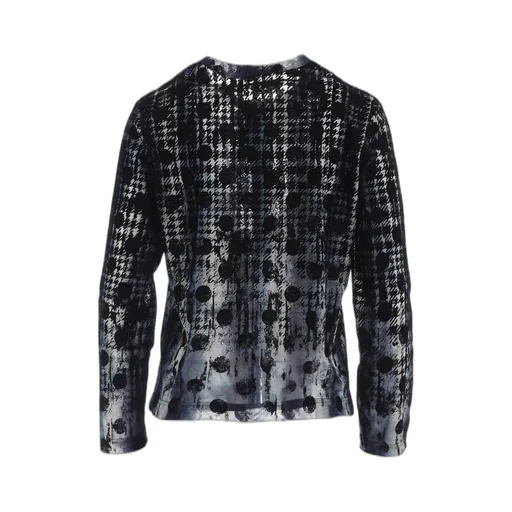 Houndtooth Dots Tulle Round Neck Long Sleeve Cardigan
